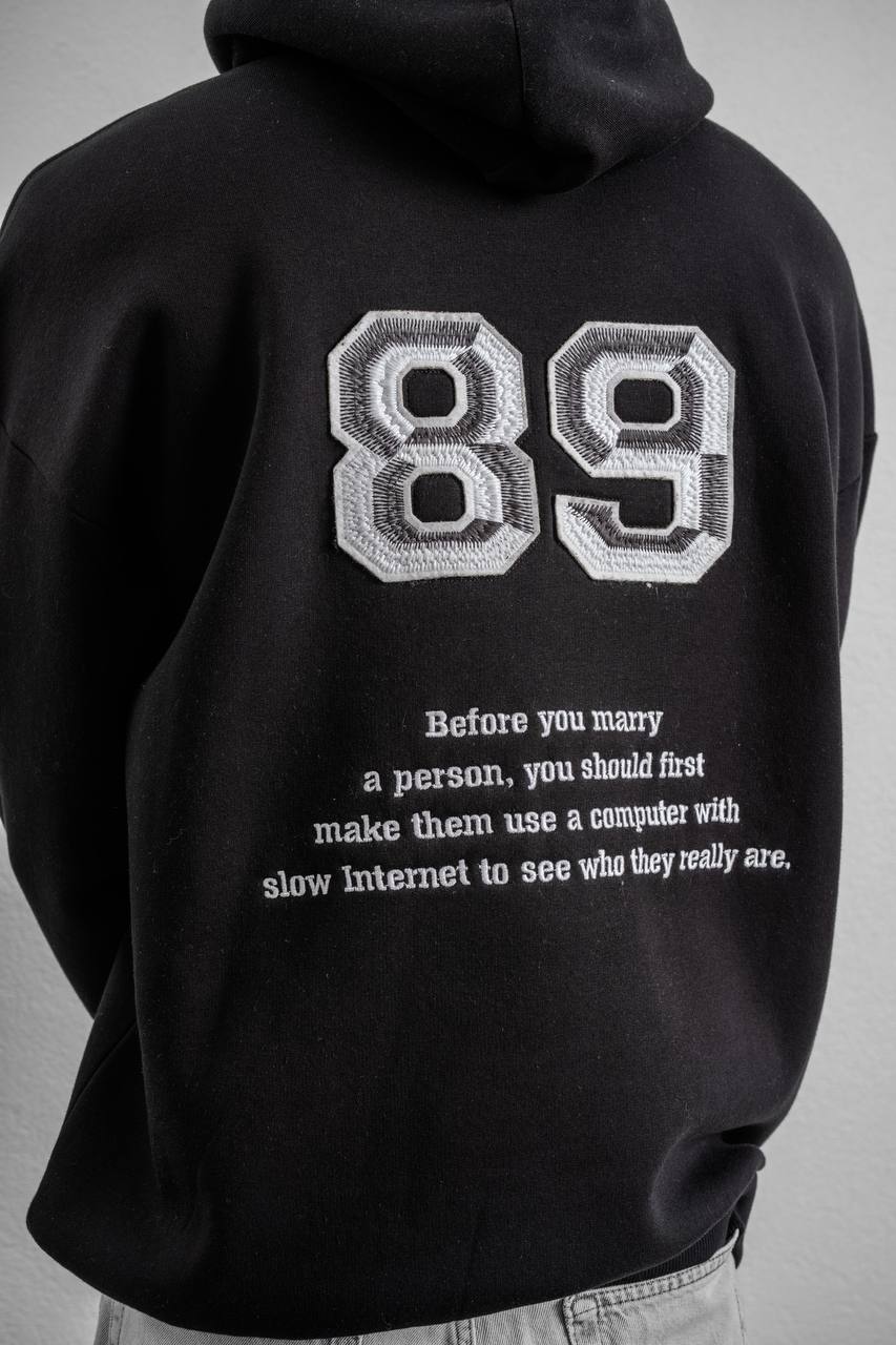 Funny '89' Graphic Hoodie with Humorous Quote Withinblack