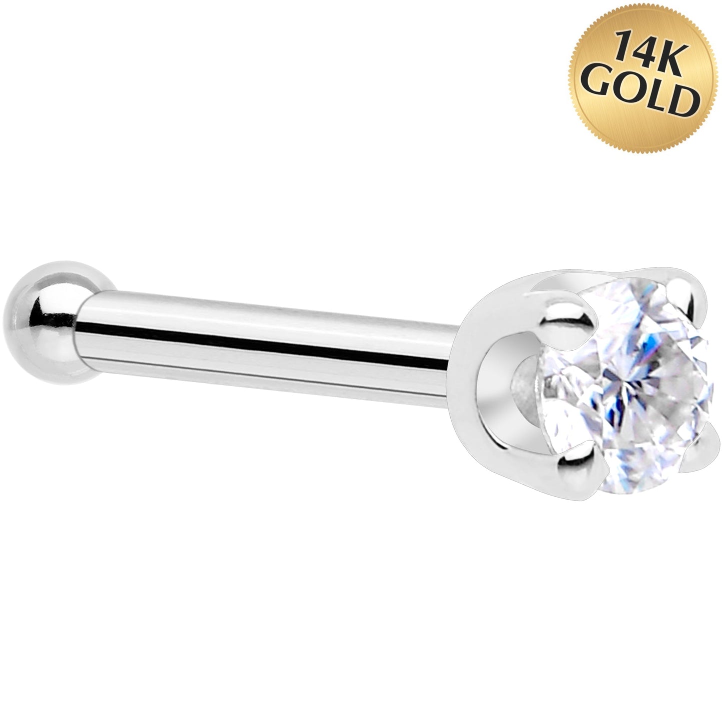 14k White Gold 2mm Lab Grown Diamond Nose Ring BodyCandy