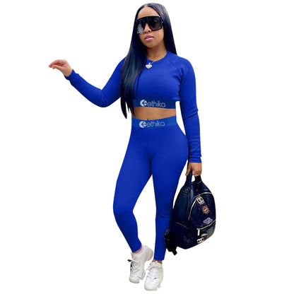 Women's Sports Two-Piece Set with Letter Print