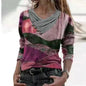 Printed Long-Sleeved V-Neck T-Shirt Top