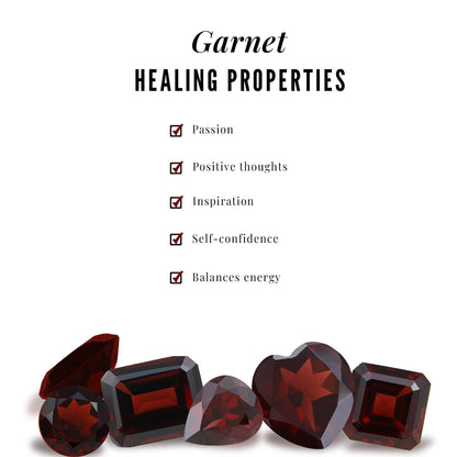 Natural Garnet Diamond Heart Engagement Ring with Wedding Band