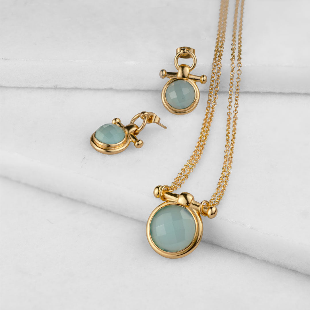 Adele -Aqua Chalcedony Horse Bit Equestrian Earring in Gold Urban-Equestrian
