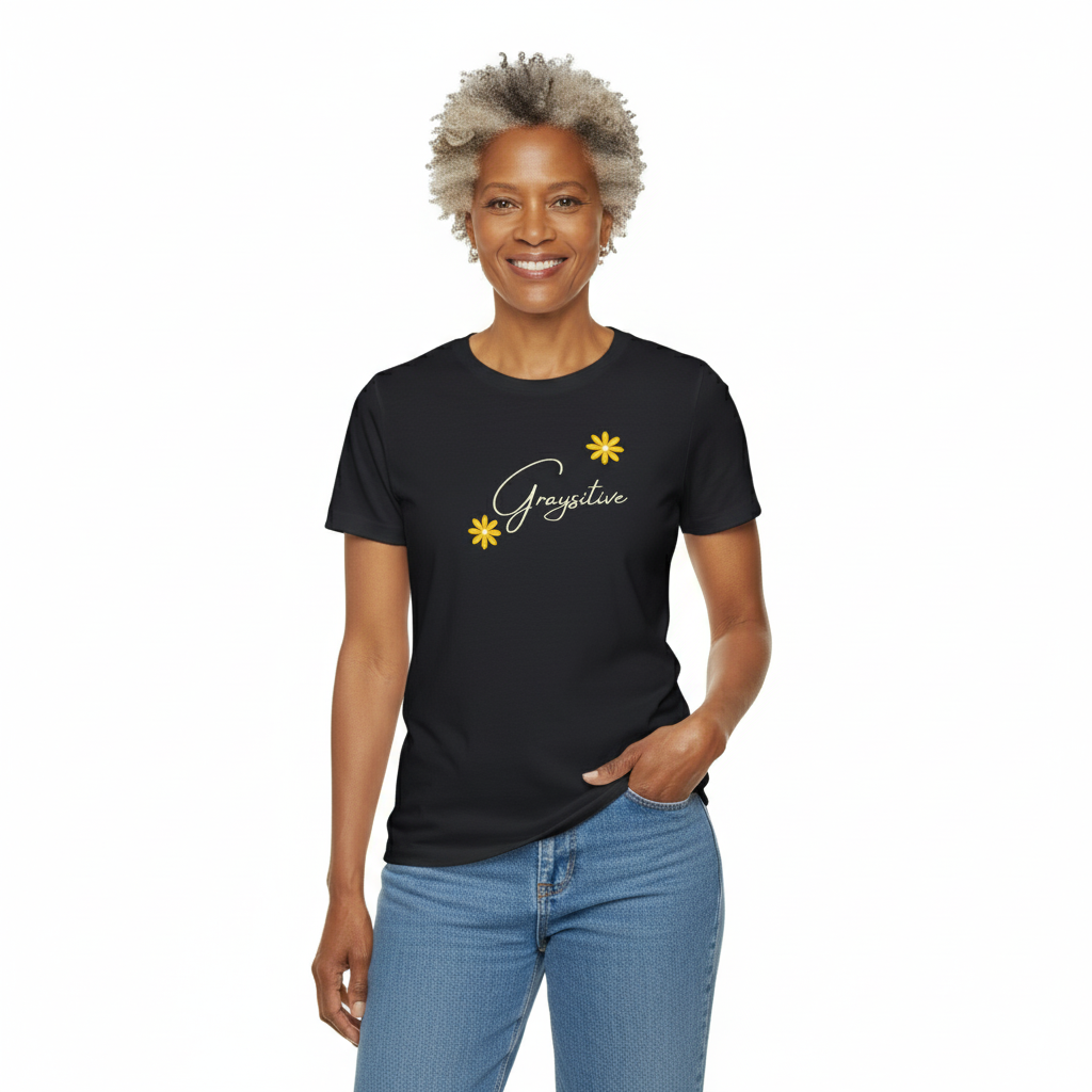 Women's Iconic T-Shirt graysitive with flowers Grayceful LLC