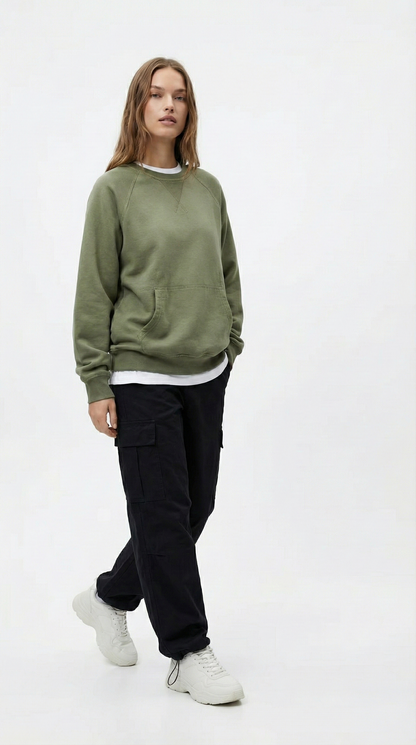 The Oversized Raglan Pocket Crewneck - Vintage Olive Tinyloverclothing
