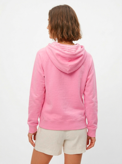 The Essential Cozy Pink Fleece Hoodie with Sweet Striped Hood Lining Tinyloverclothing