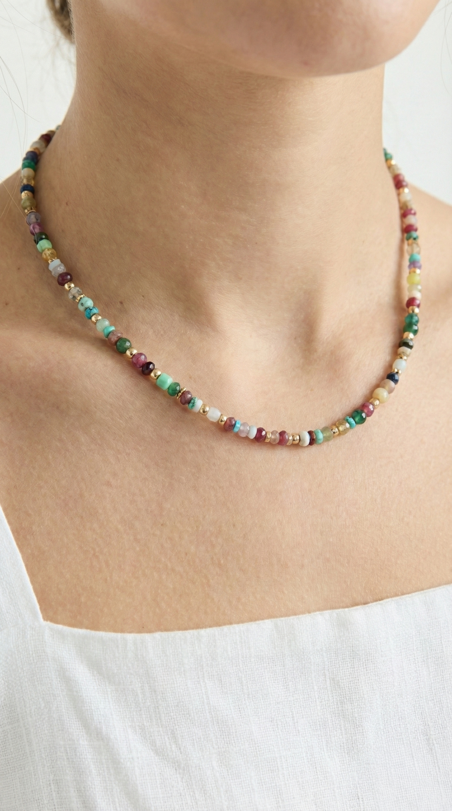 The Sunset Confetti Beaded Necklace | Multi-Color Gemstone Layering Choker Tinyloverclothing