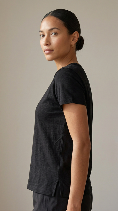 The Everyday Side-Slit Black Tee | 100% Soft-Touch Cotton Tinyloverclothing