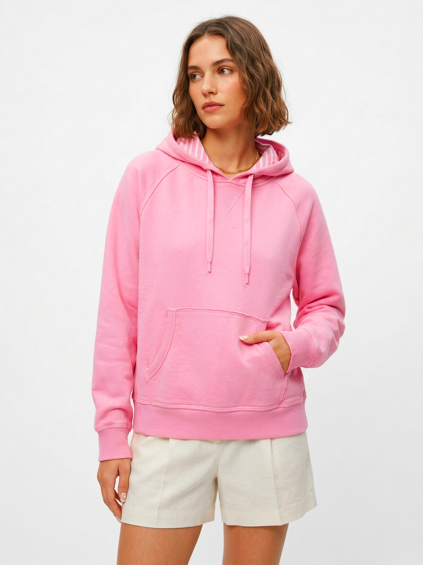 The Essential Cozy Pink Fleece Hoodie with Sweet Striped Hood Lining Tinyloverclothing