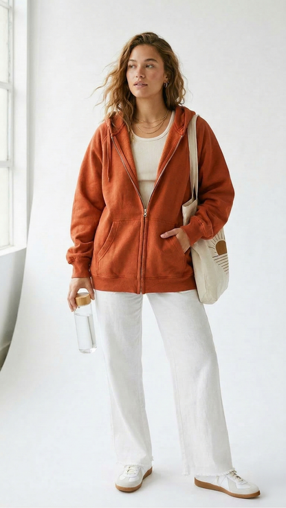 Tangerine Dream: Ultra-Cozy Women's Oversized Orange Zip-Up Hoodie Tinyloverclothing