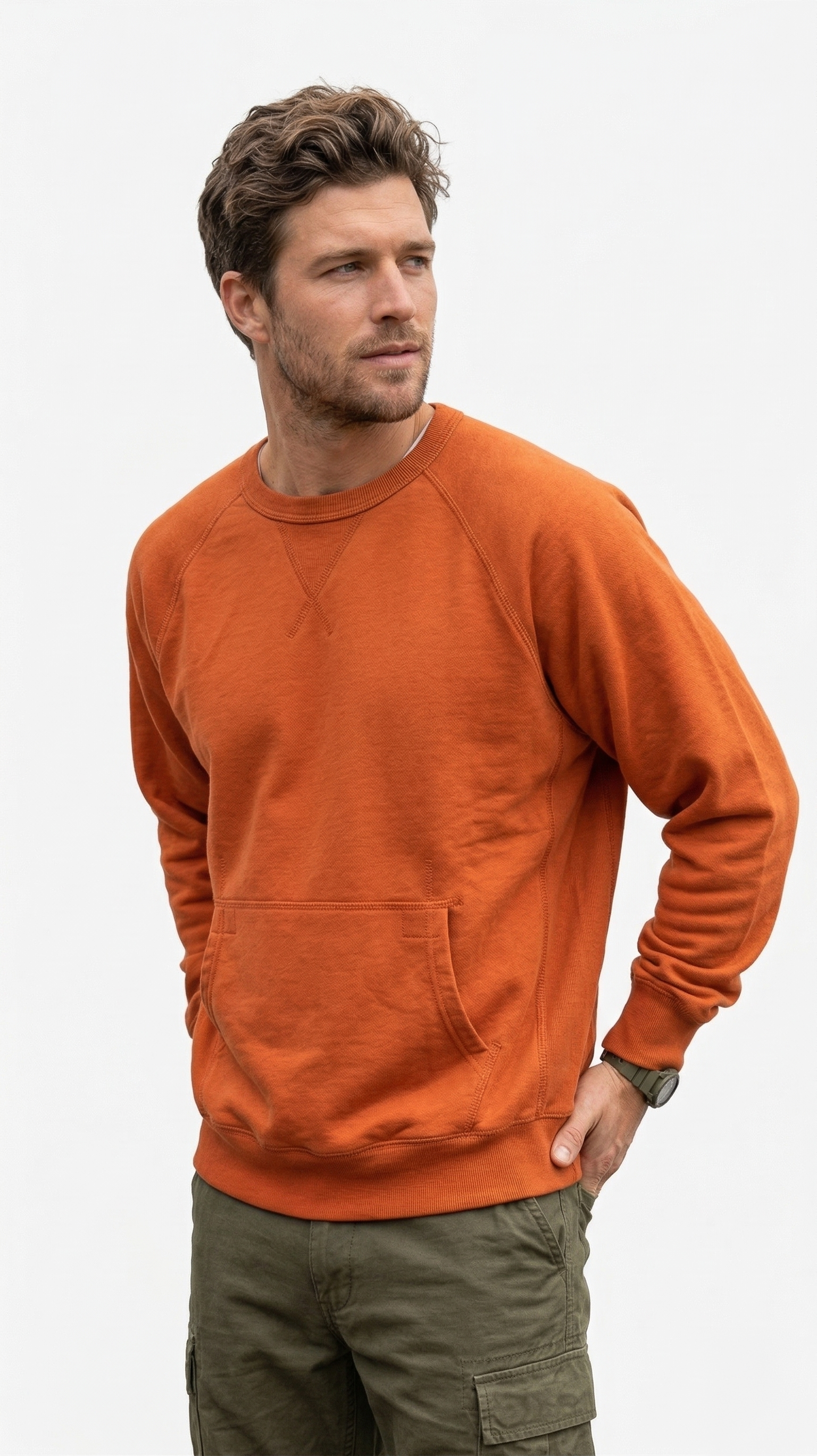 Premium Men's Terracotta Orange Raglan Sleeve Sweatshirt | 80% Cotton Blend Crewneck Tinyloverclothing