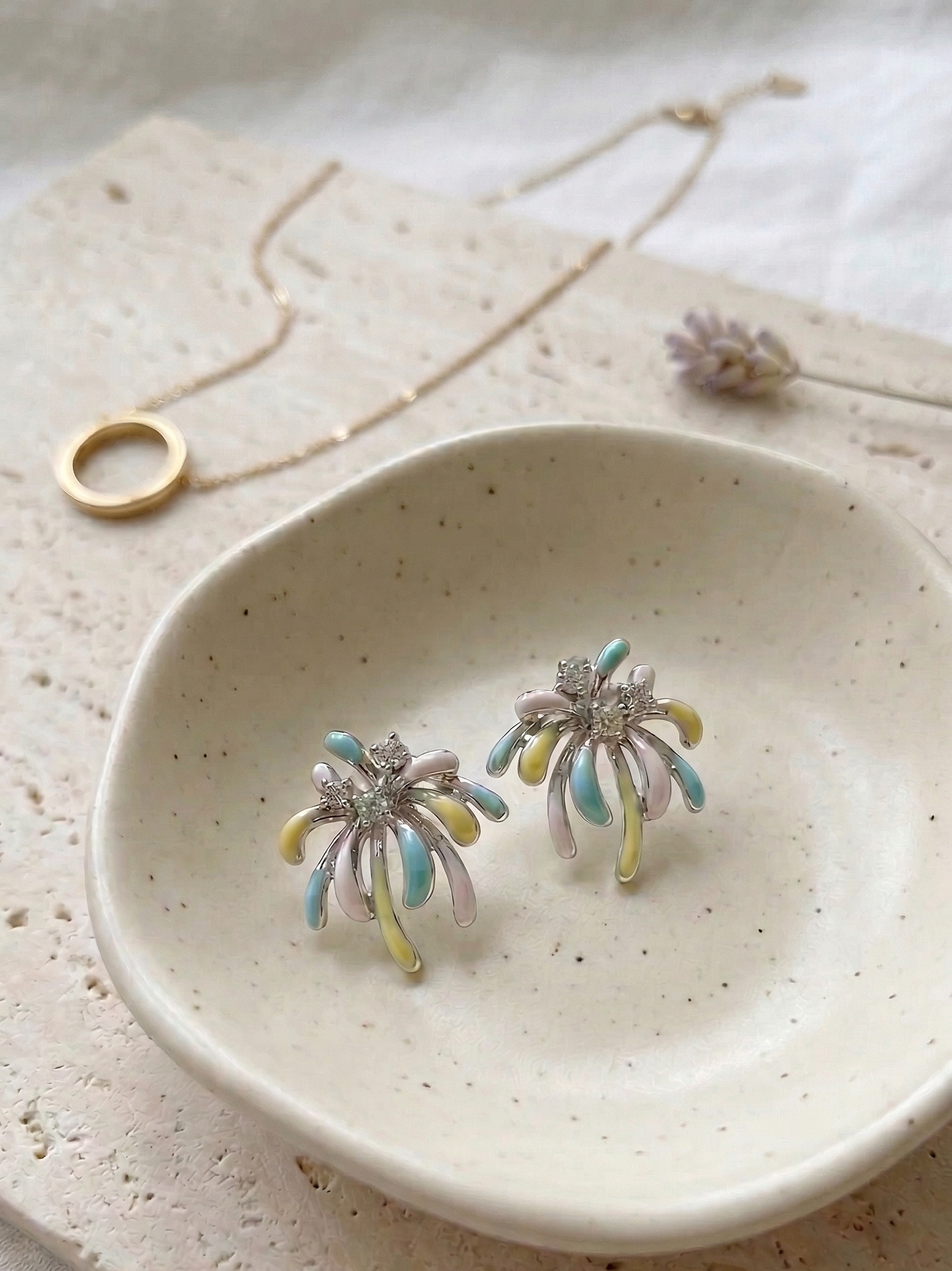 Aura Moments Pastel Fireworks Burst Stud Earrings - Silver & Multicolor Enamel Tinyloverclothing