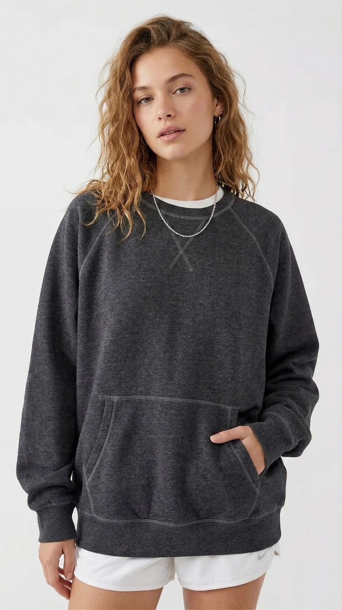 Oversized Raglan Pullover Sweatshirt – Dark Heather Grey Tinyloverclothing