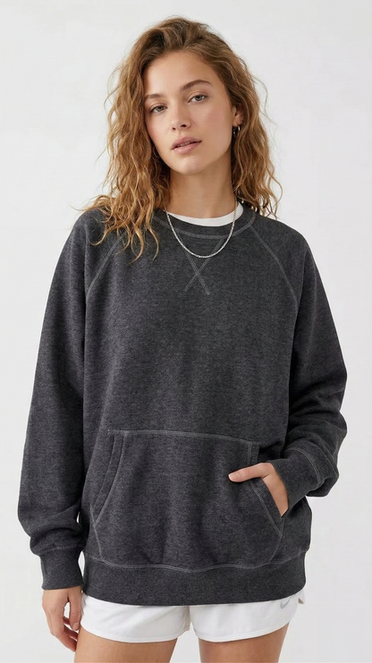 Oversized Raglan Pullover Sweatshirt – Dark Heather Grey Tinyloverclothing
