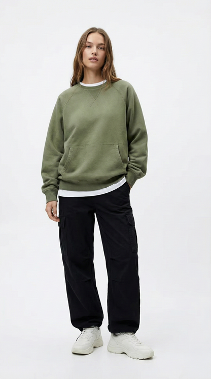 The Oversized Raglan Pocket Crewneck - Vintage Olive Tinyloverclothing