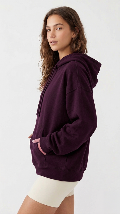 Unisex Deep Plum Oversized Cotton-Blend Hoodie Tinyloverclothing