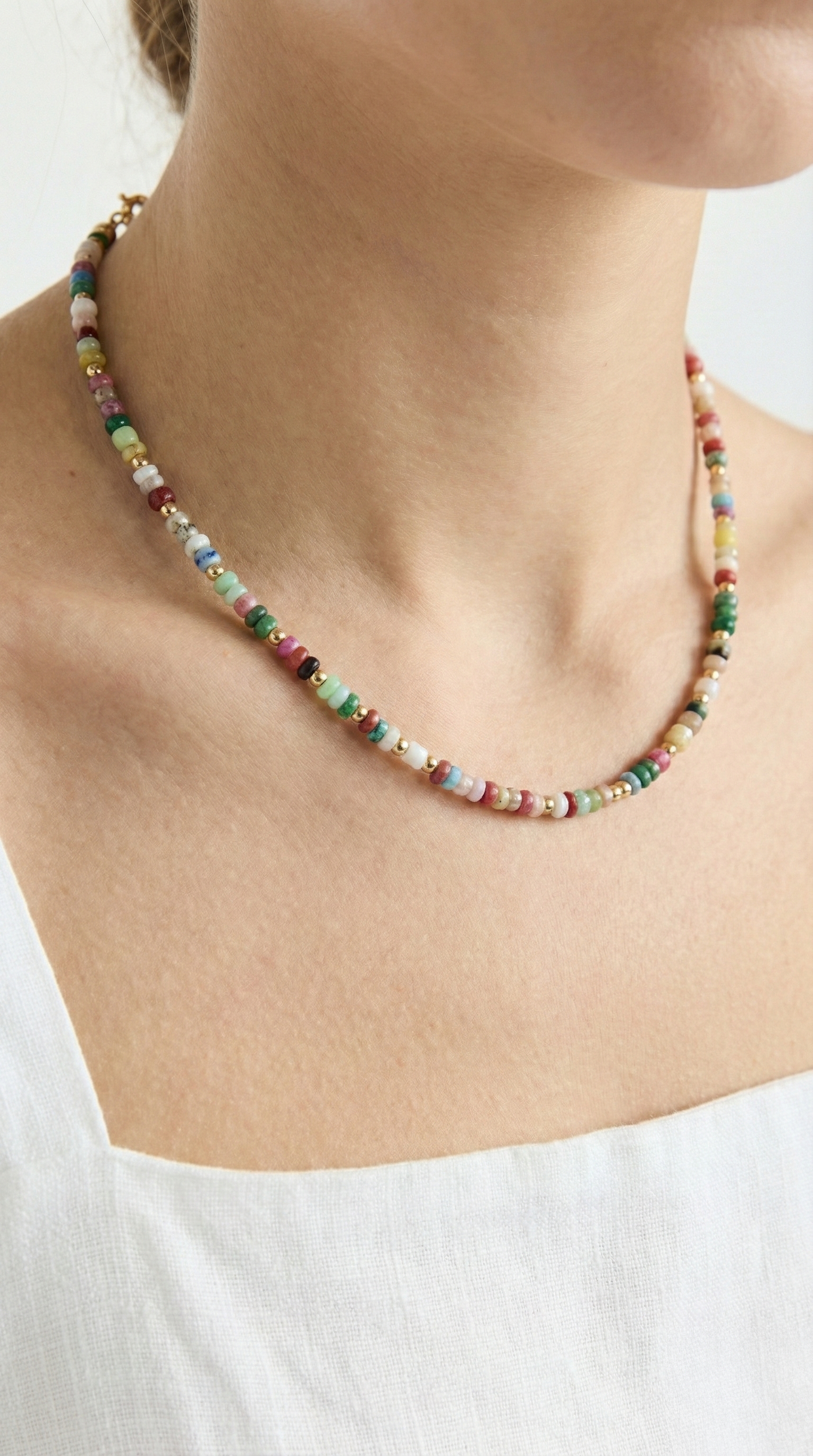 The Sunset Confetti Beaded Necklace | Multi-Color Gemstone Layering Choker Tinyloverclothing