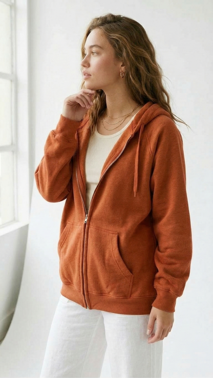 Tangerine Dream: Ultra-Cozy Women's Oversized Orange Zip-Up Hoodie Tinyloverclothing