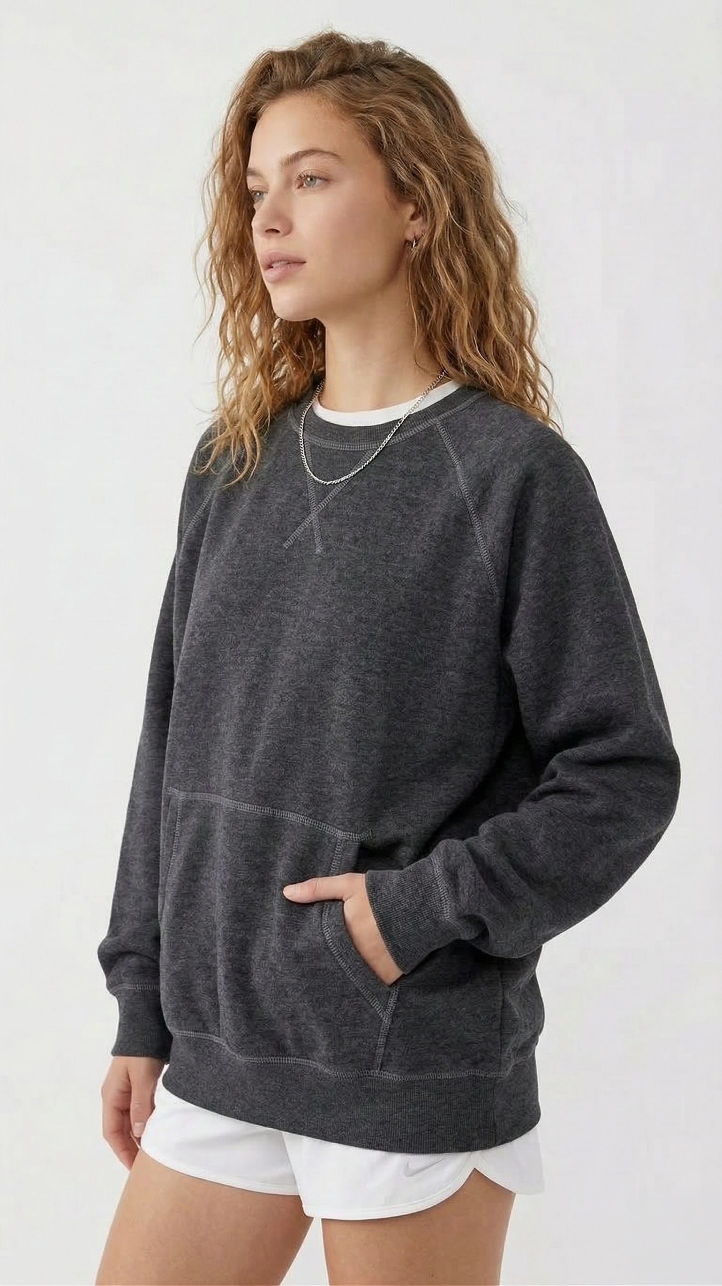 Oversized Raglan Pullover Sweatshirt – Dark Heather Grey Tinyloverclothing