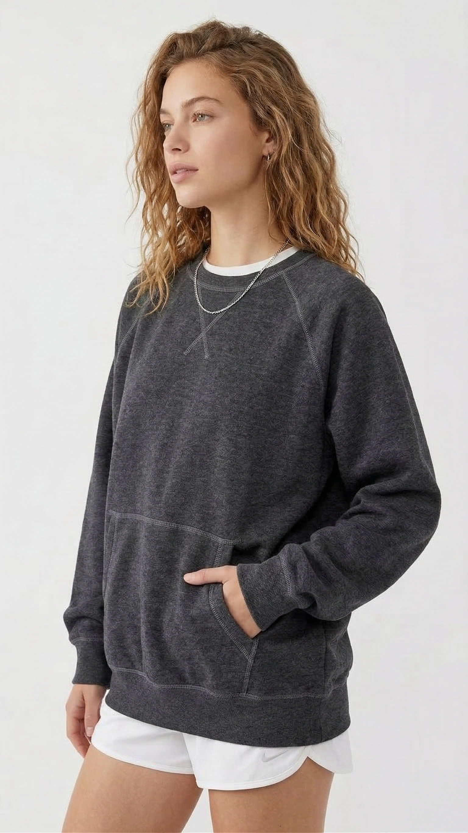 Oversized Raglan Pullover Sweatshirt – Dark Heather Grey Tinyloverclothing