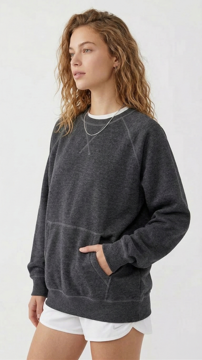Oversized Raglan Pullover Sweatshirt – Dark Heather Grey Tinyloverclothing
