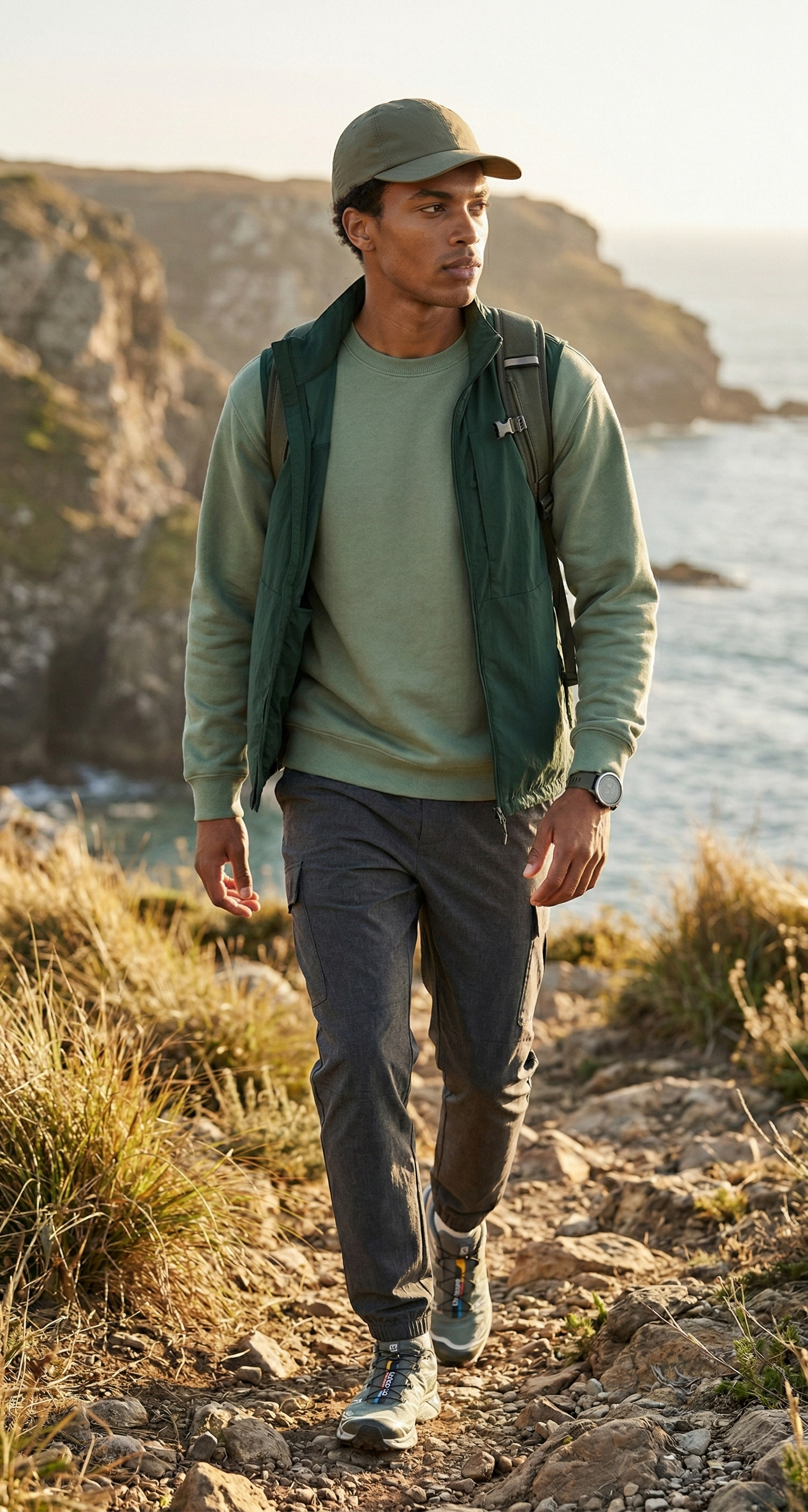 Men Essential Cotton-Blend Crewneck Sweatshirt -Sage Tinyloverclothing
