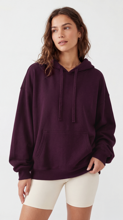Unisex Deep Plum Oversized Cotton-Blend Hoodie Tinyloverclothing
