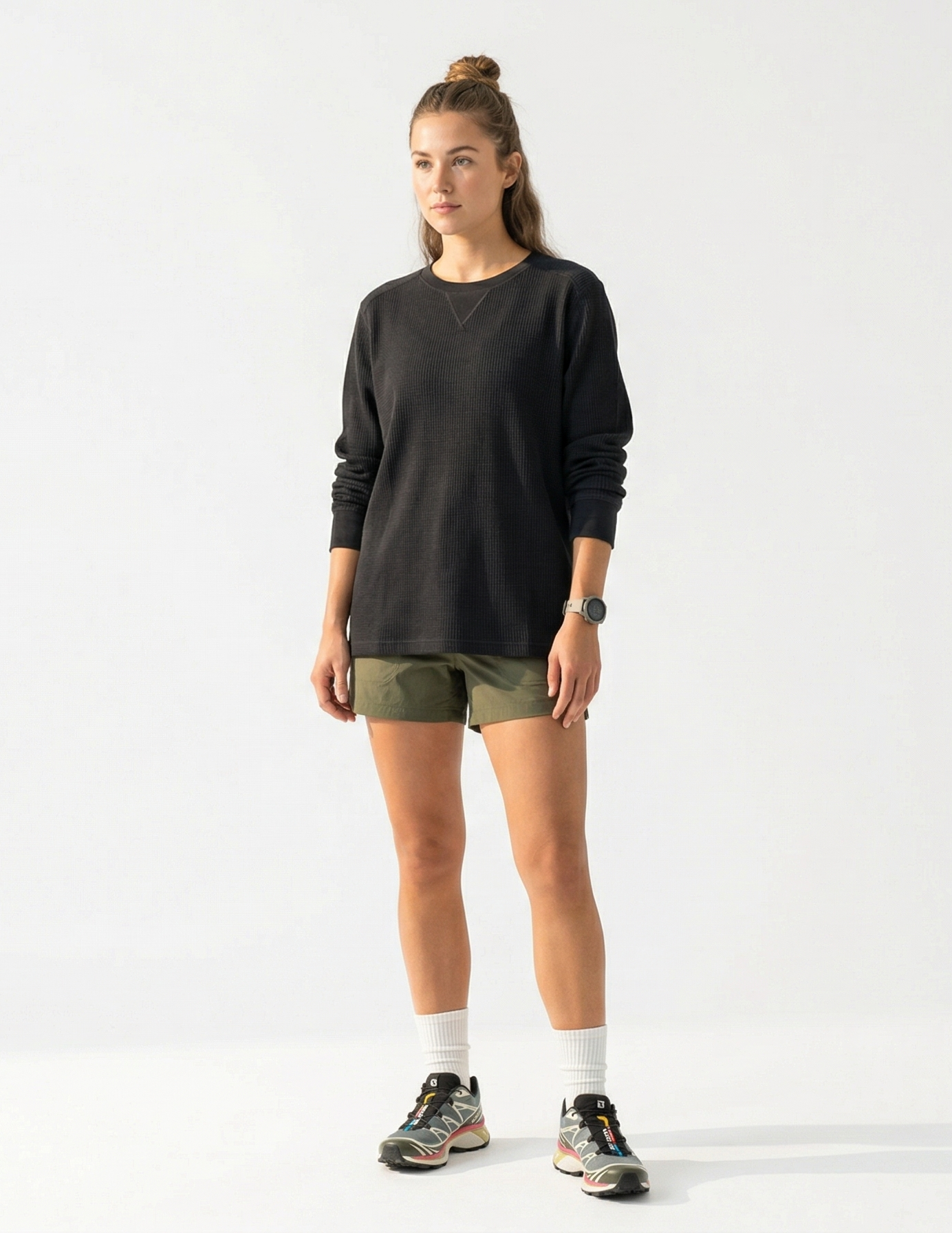 Heavyweight Waffle Knit Thermal Crewneck - Black (80% Cotton / 20% Poly) Tinyloverclothing