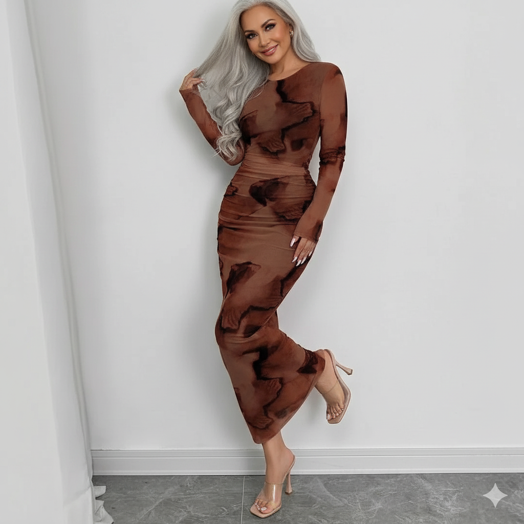 Elegant Graceful Double Layer Round Collar Gauze Dress Long Grayceful LLC
