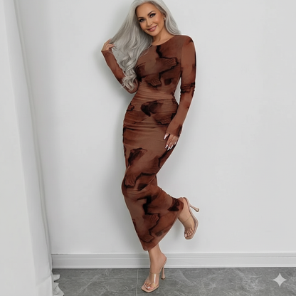 Elegant Graceful Double Layer Round Collar Gauze Dress Long Grayceful LLC