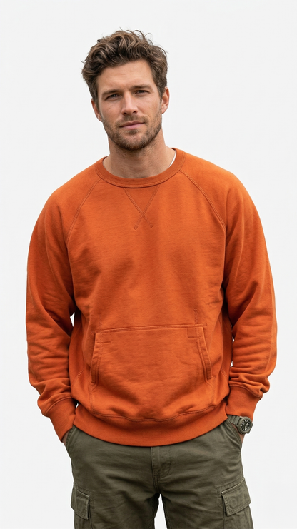 Premium Men's Terracotta Orange Raglan Sleeve Sweatshirt | 80% Cotton Blend Crewneck Tinyloverclothing