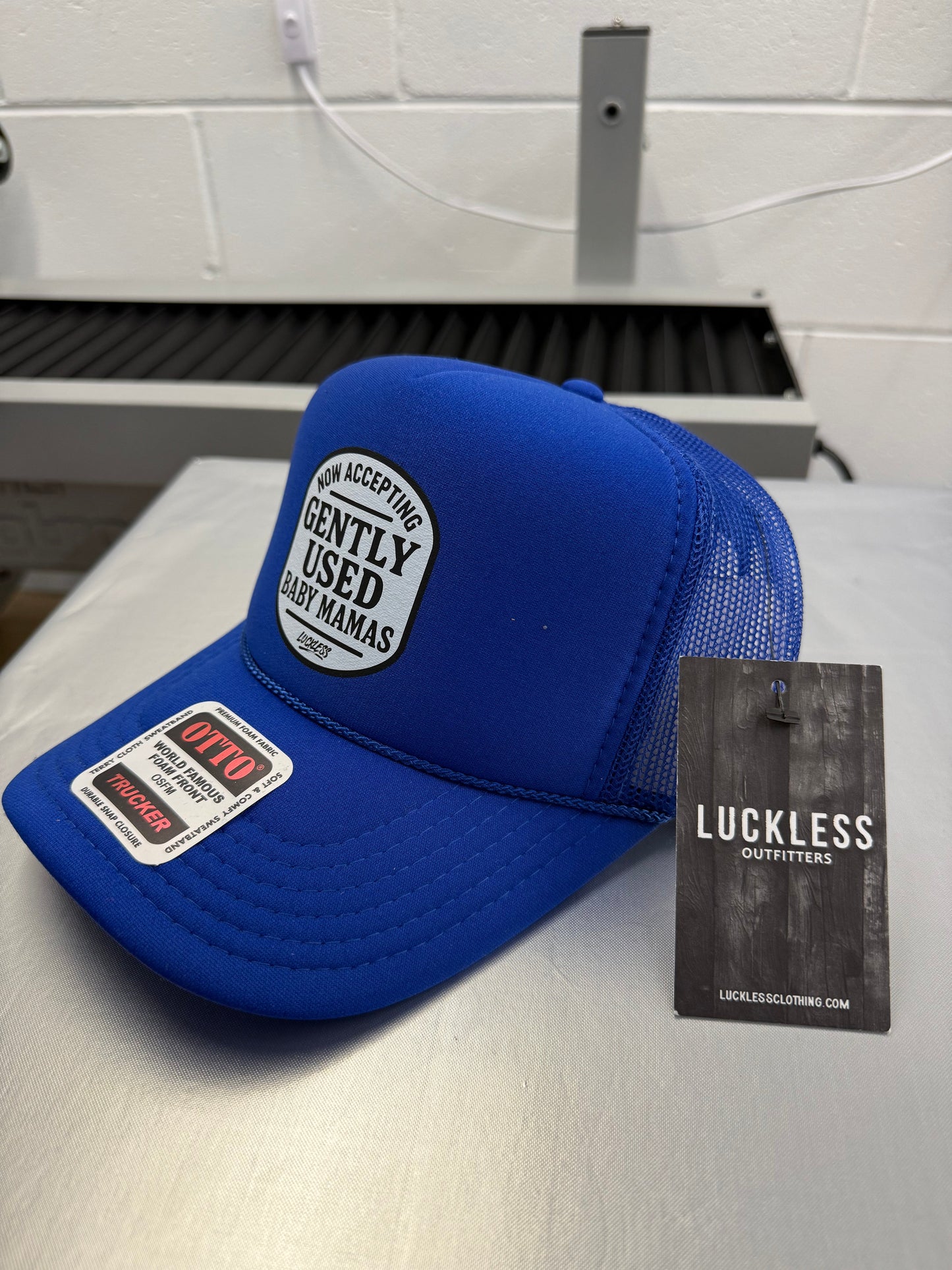 Now Accepting Gently Used Baby Mamas Trucker Hat Luckless Outfitters