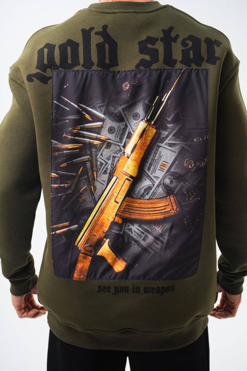 Gold Star' Urban Streetwear Sweatshirt: Weapon & Money Graphic Withinblack