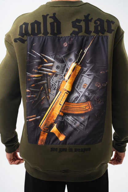 Gold Star' Urban Streetwear Sweatshirt: Weapon & Money Graphic Withinblack