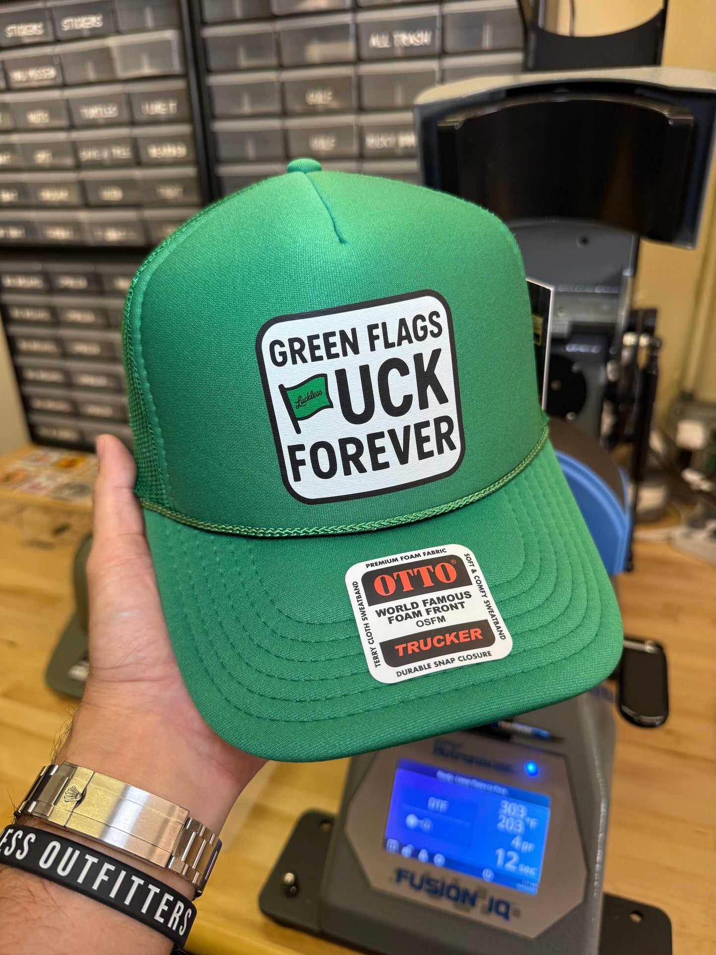 Green Flags Fuck Forever Trucker Hat Luckless Outfitters