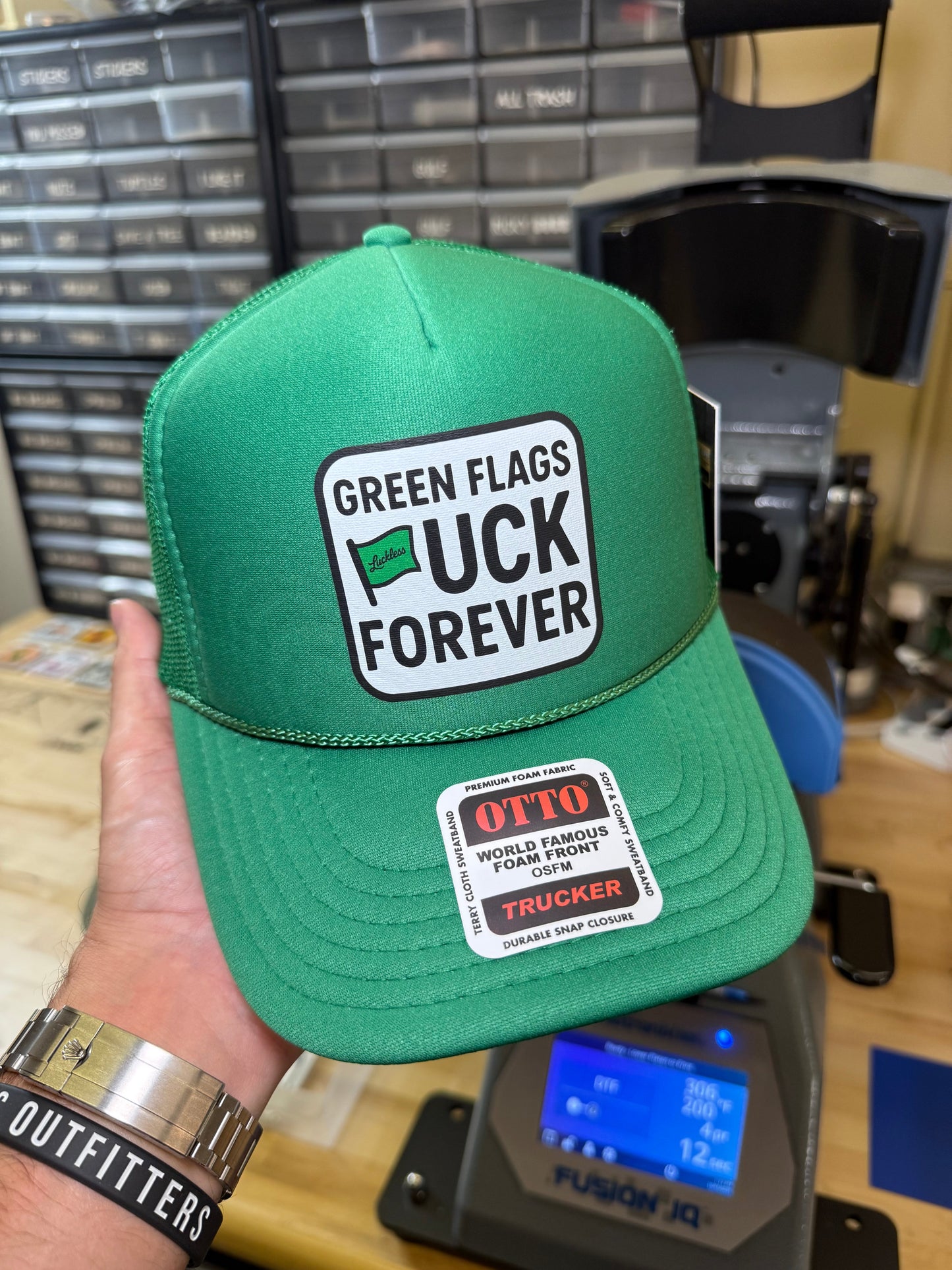 Green Flags Fuck Forever Trucker Hat Luckless Outfitters