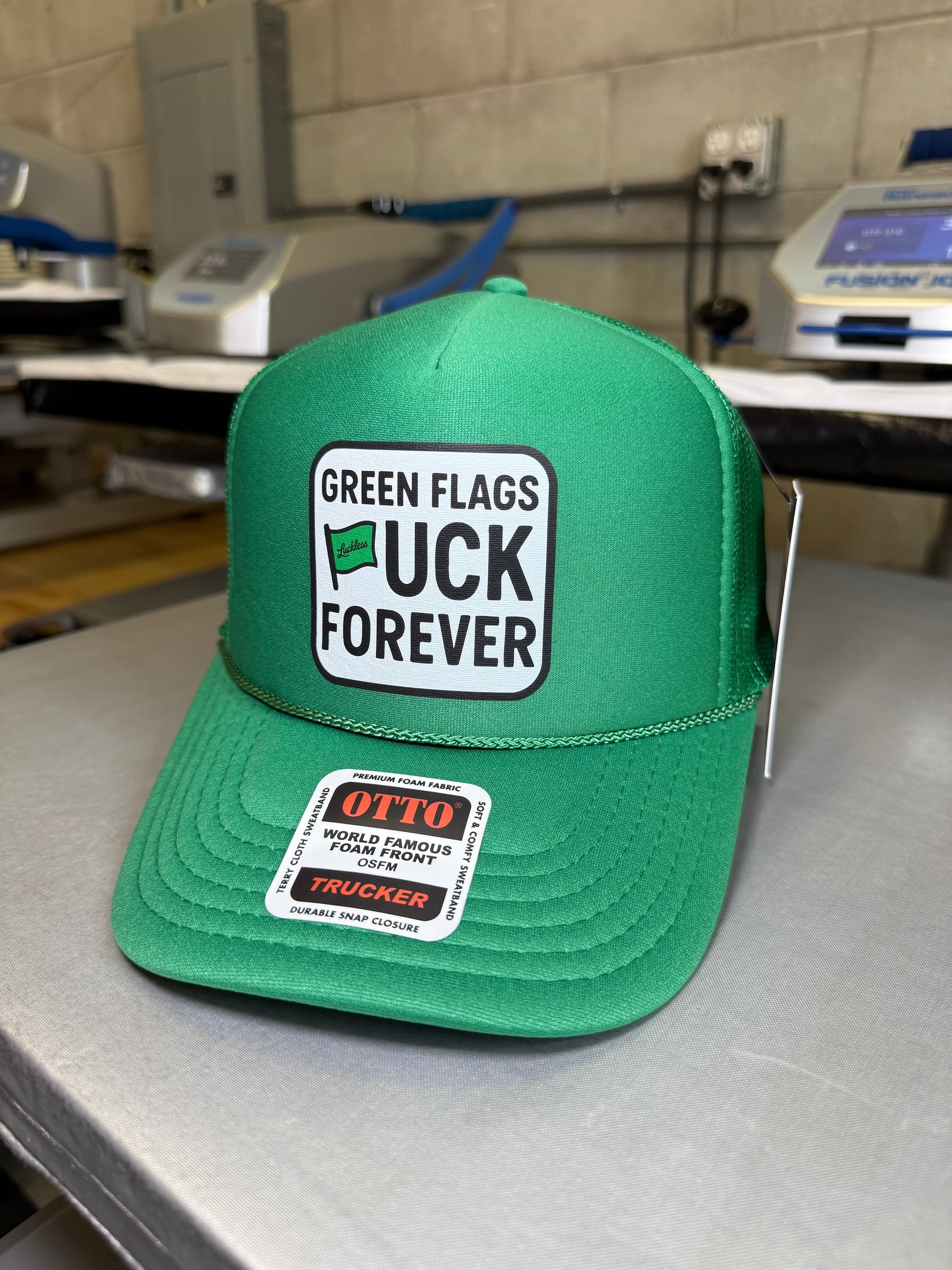 Green Flags Fuck Forever Trucker Hat Luckless Outfitters