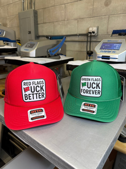 Green Flags Fuck Forever Trucker Hat Luckless Outfitters