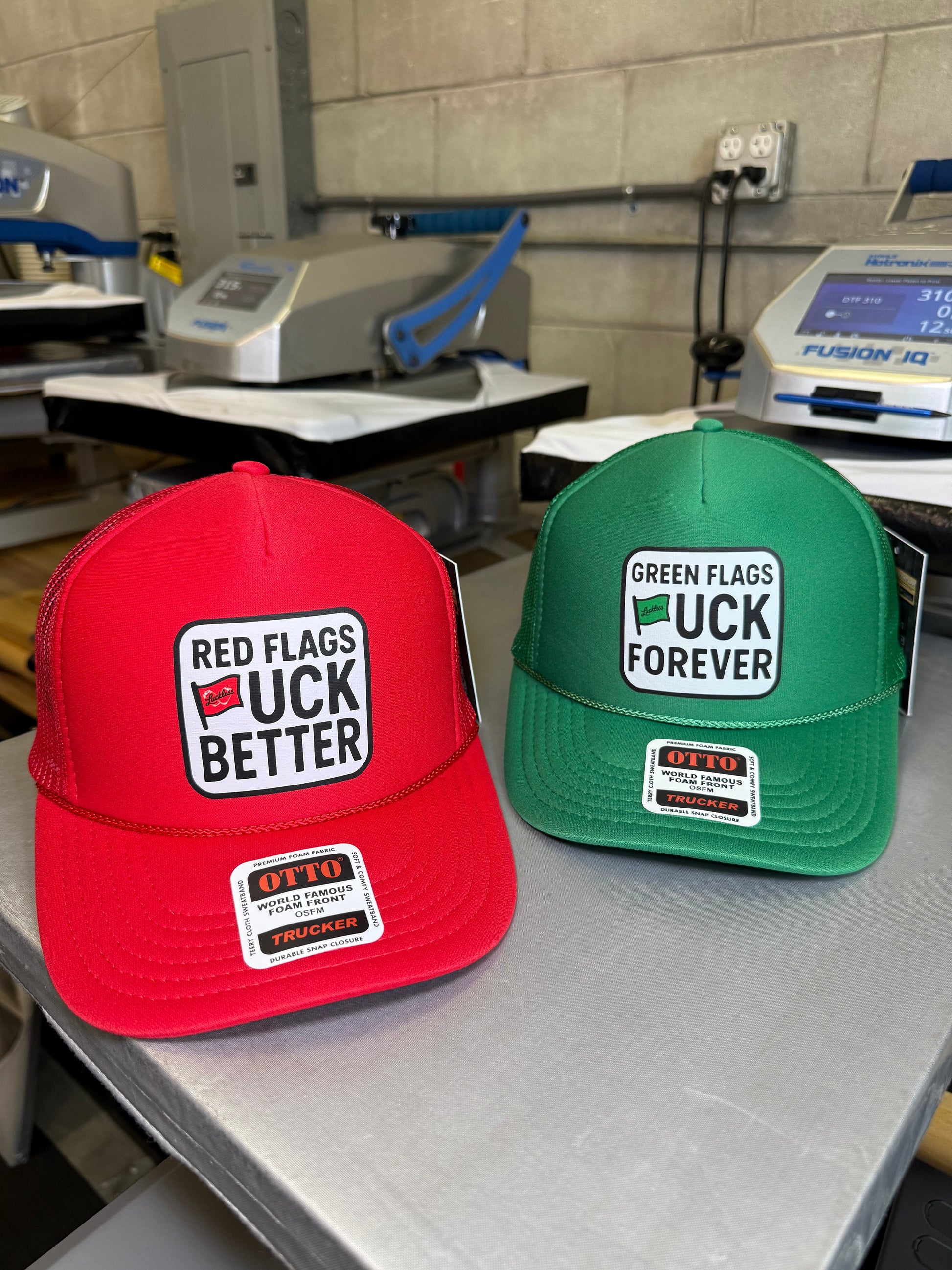 Green Flags Fuck Forever Trucker Hat Luckless Outfitters