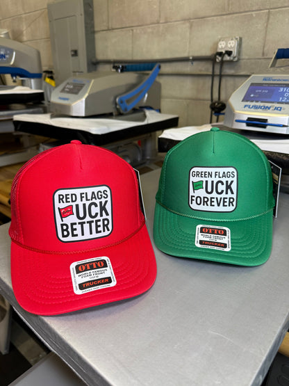 Green Flags Fuck Forever Trucker Hat Luckless Outfitters