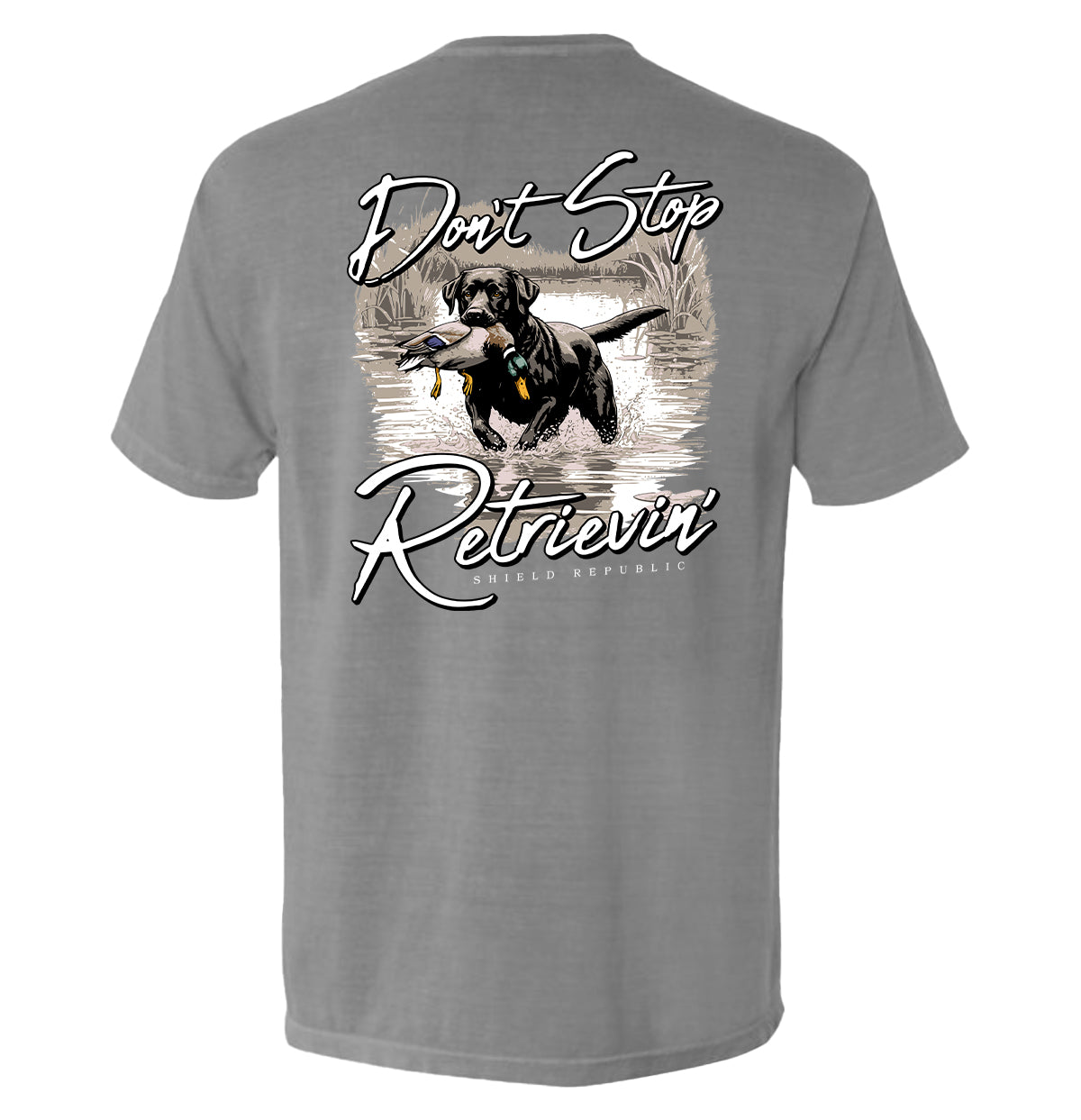 Don't Stop Retrievin' Black Lab Shield Republic