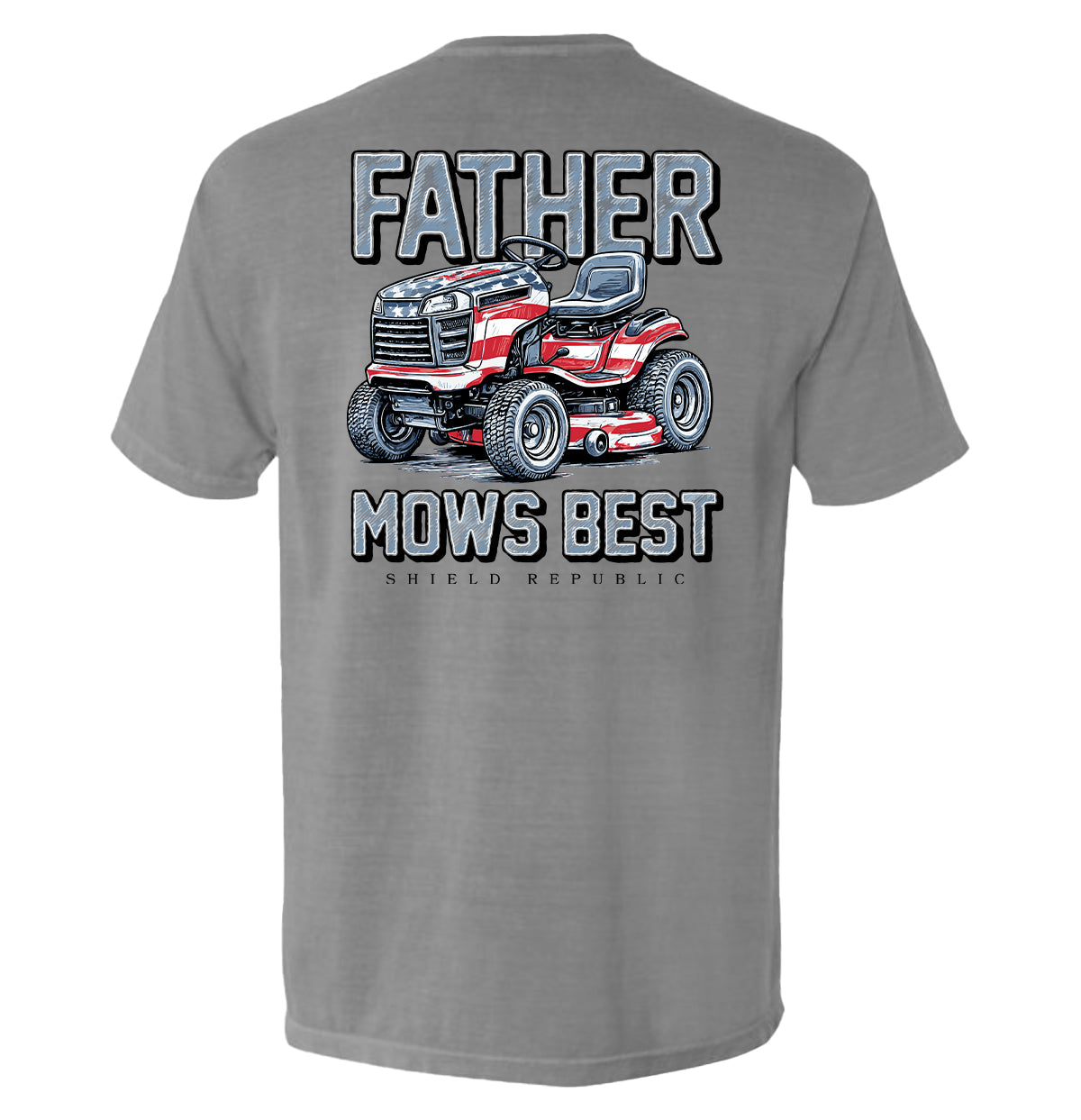 Father Mows Best Stars and Stripes Shield Republic