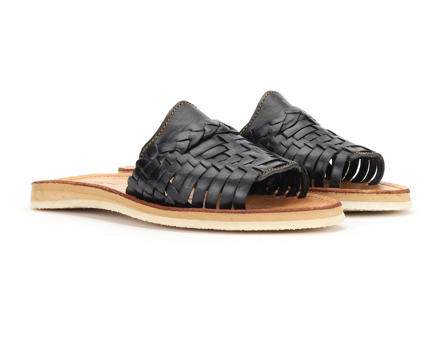 Huarache Peep-Toe Slides Black Bottomless Co.
