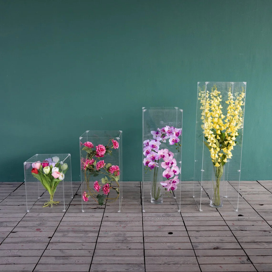 Gaojian Clear Acrylic Square Plinth Pedestal Wedding Display Stand with Flower Riser Cube for Weddings Decoration NovaCart