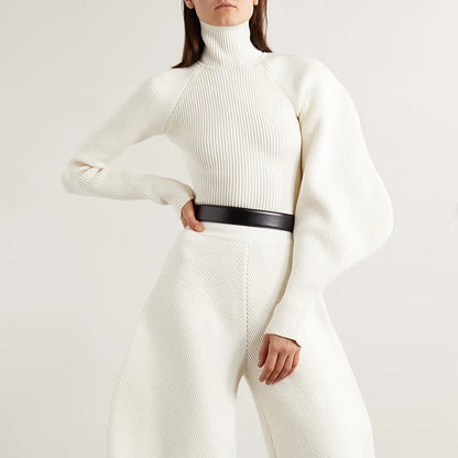 2023 Women's Casual Knitted Sweater Turtleneck with Lantern Sleeves Slimming Design for Autumn Season Front Logo NovaCart