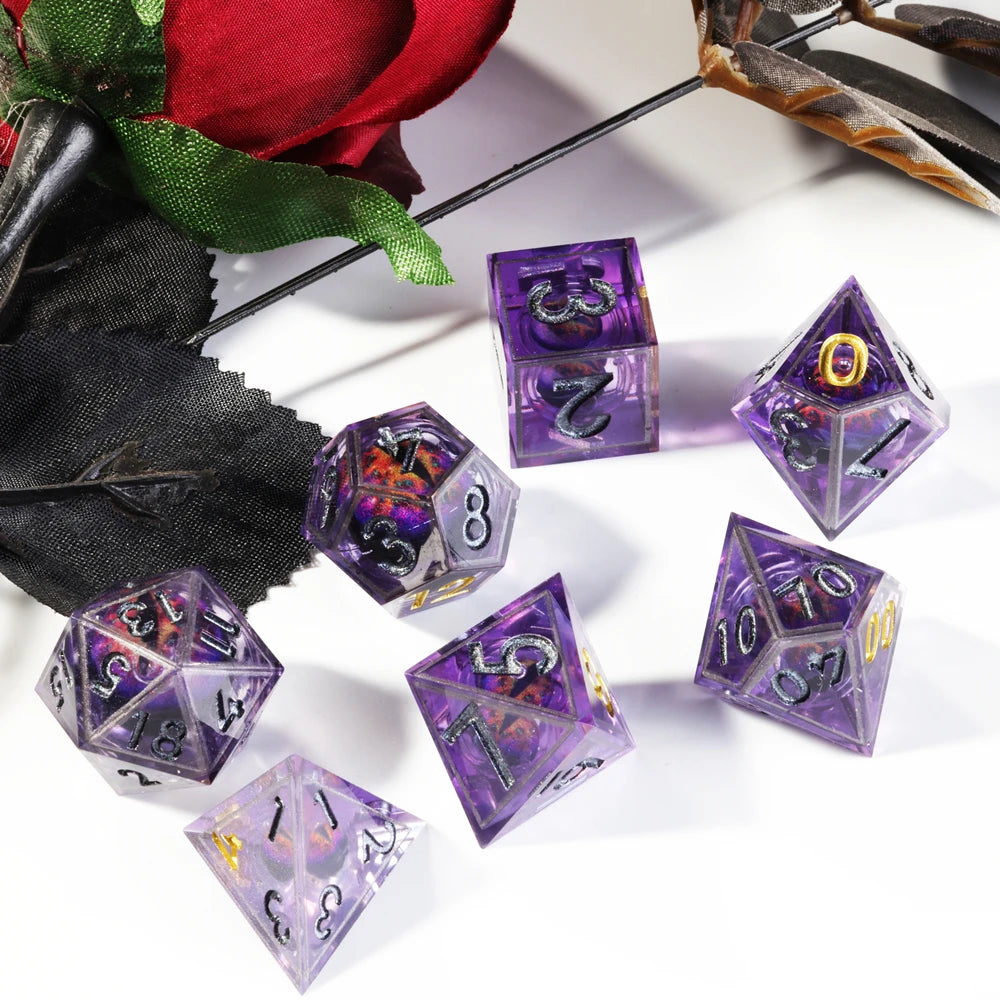 MINI PLANET DND Dice Set Purple Dragon Eye Liquid Core Dice RPG Dungeons&Dragons Wholesale Custom Handmade Polyhedral Resin Dice NovaCart