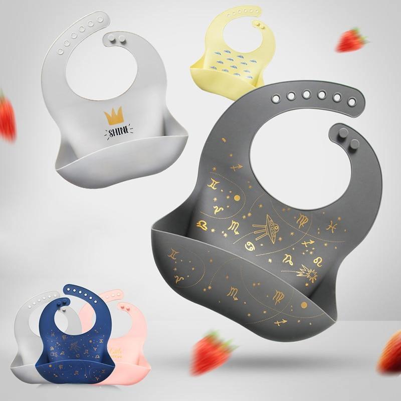 Luxury Modern Bibs Waterproof Soft Silicone Kids Girl Boy Adjustable Children Bib Cute Cartoon Print Baby Feeding Stuff For Kids Stevvex