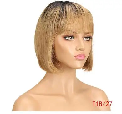Wholesale Straight Bob Wig Brazilian Remy Hair Human Hair Wigs for Women Ombre Color Full Machine Made Wig With Bang NovaCart