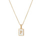 18K Golden Chain Necklaces Male Square Natural Shell Initial Letters Pendant Stainless Steel Jewelry