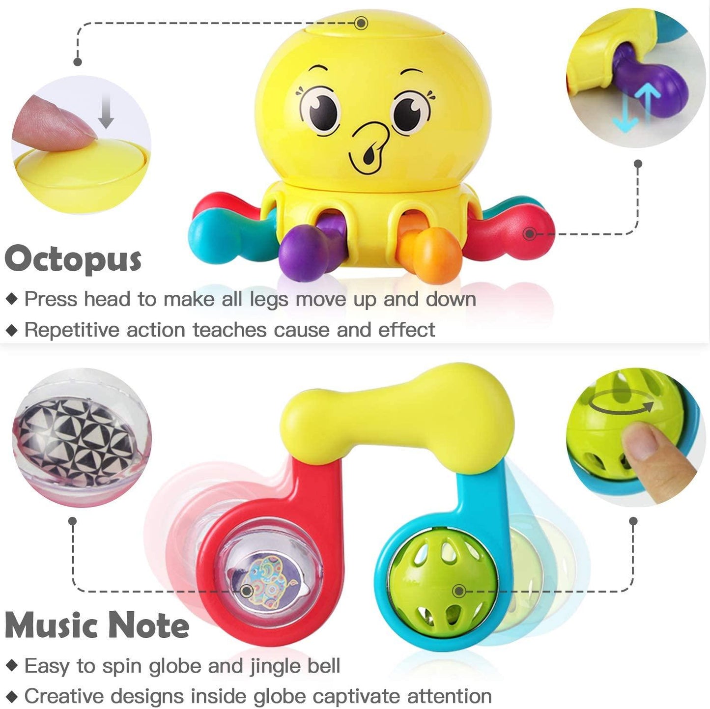 Baby Rattles Teether Shaker Grab and Spin Rattle Musical Toy Set Early Educational Toys For Baby Stevvex