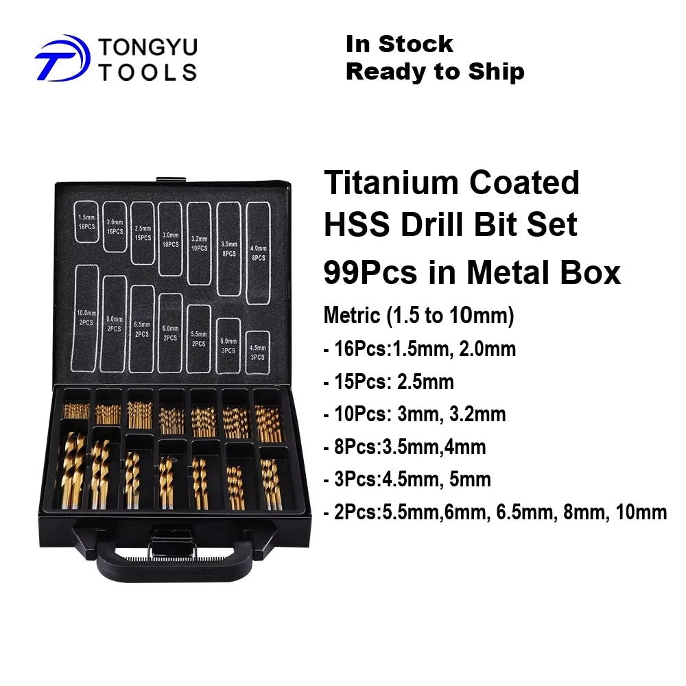 230PCS (1-13)mm TiN Coated HSS Drill Bit Set, DIN338 Metric HSS-R Jobber Twist Bit Kit for Metal Drilling, DIY Use in Stock NovaCart
